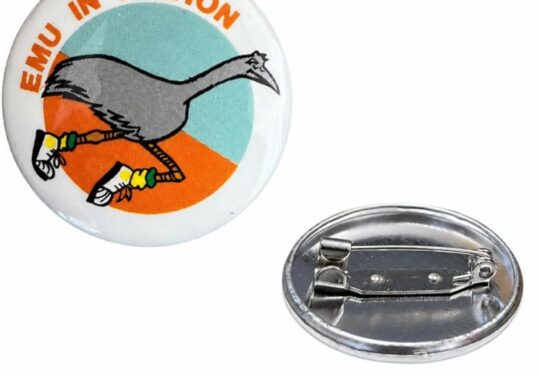 Emu in Motion Button Badge